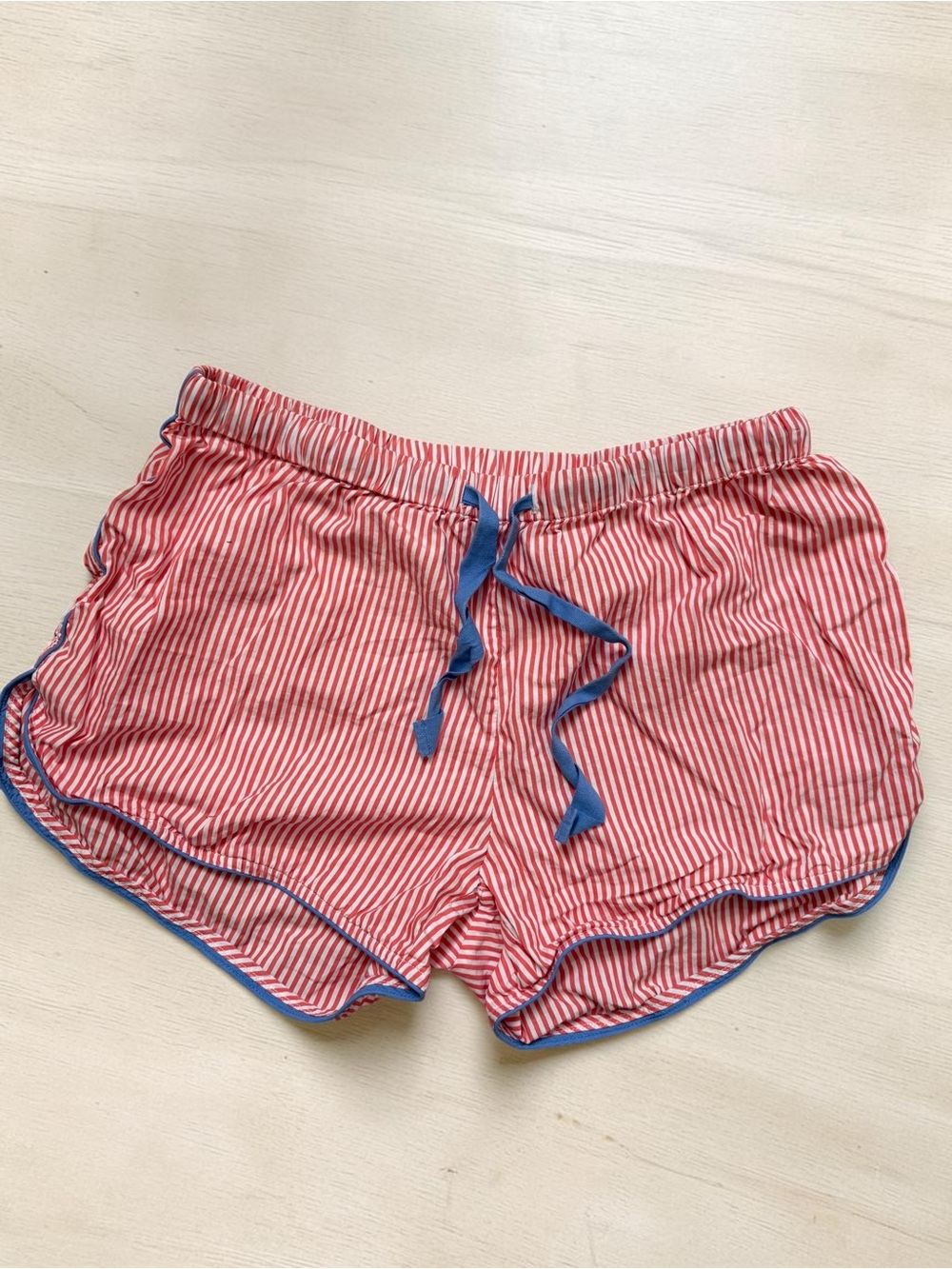 LAKE Cotton Pajama Shorts Red & White Stripe With Blue Trim Women’s Small